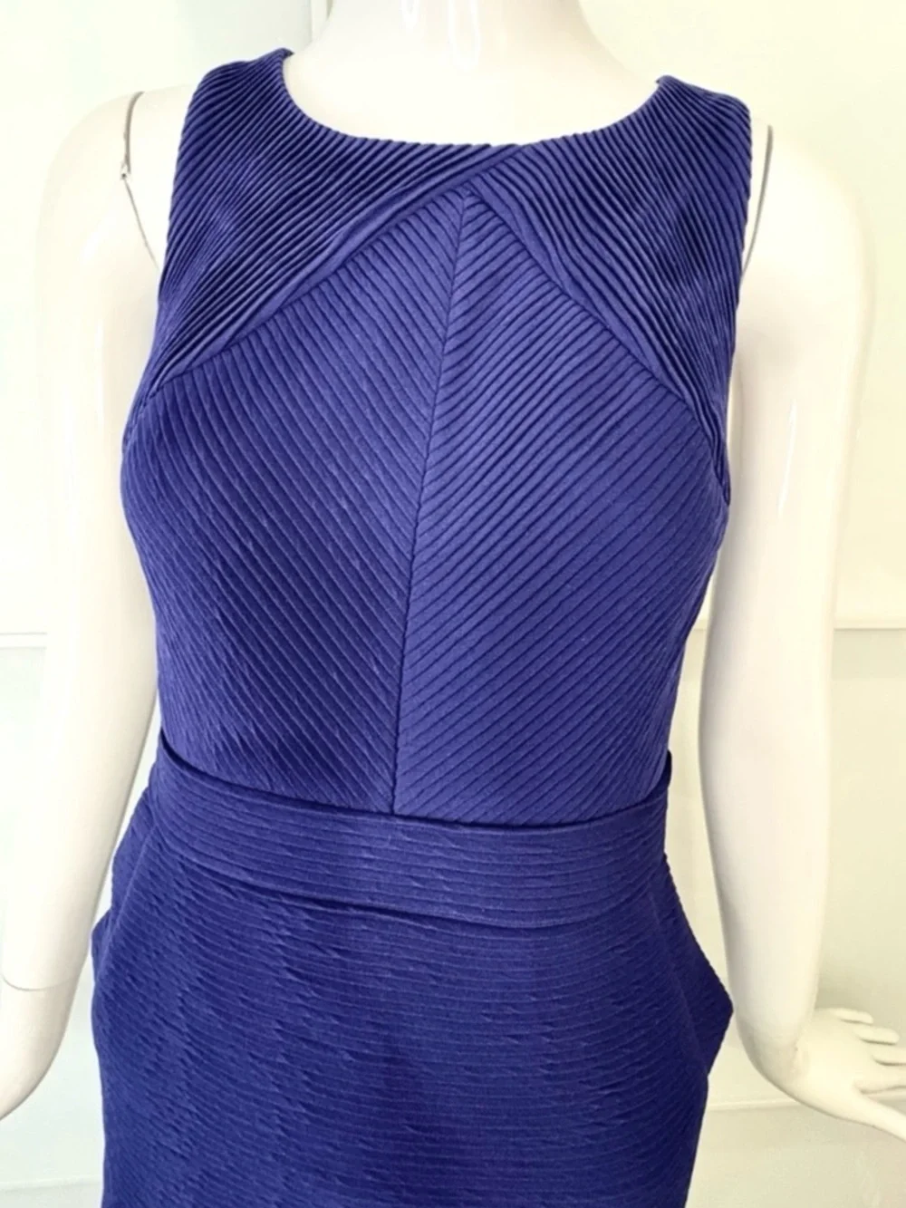 RW&CO Workwear Chic Blue Textured Dress Pockets Stretch Zip Back XS - Picture 5 of 9